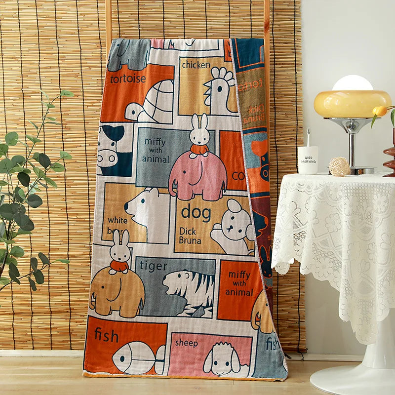 Serviette de bain en gaze de coton bio — motifs fleuris, 75 x 150 cm - Nesty (vue 9)