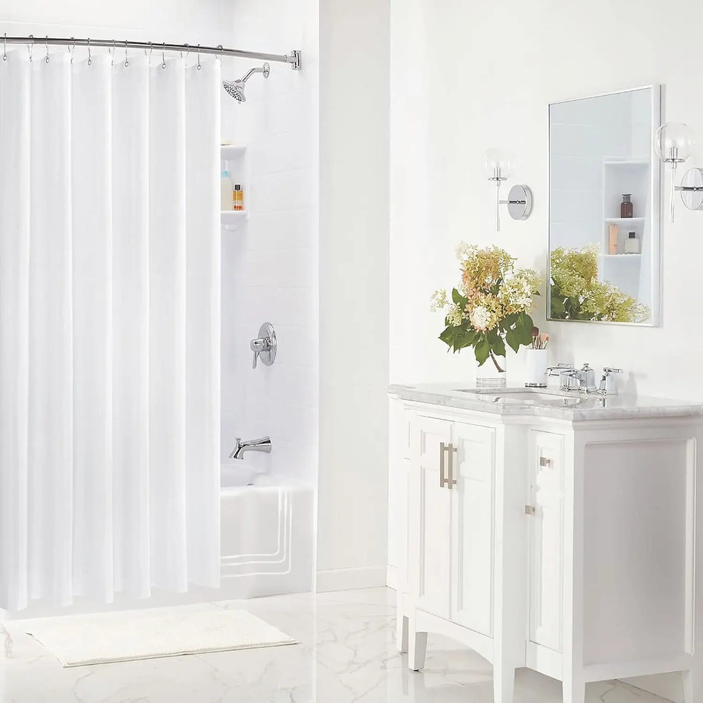 Rideau de douche blanc en polyester doux, ourlet lesté et renforcé - Nesty (vue 6)