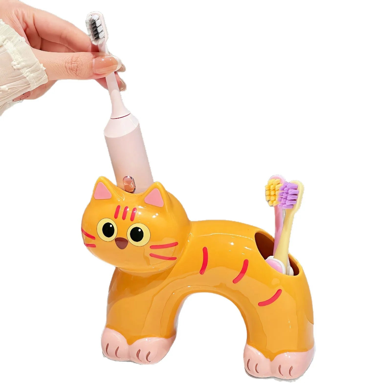 Ceramic Coal Ball Siamese Cat Toothbrush Holder Bathroom Toothpaste Storage Rack - Nesty (vue 4)