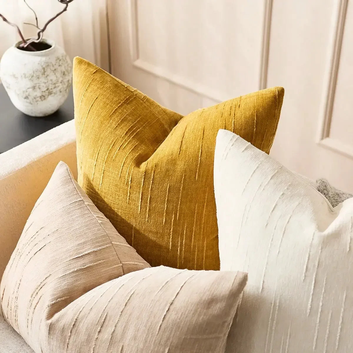 Housse de coussin en lin imitation Nesty - Beige, motif géométrique bohème (vue 6)