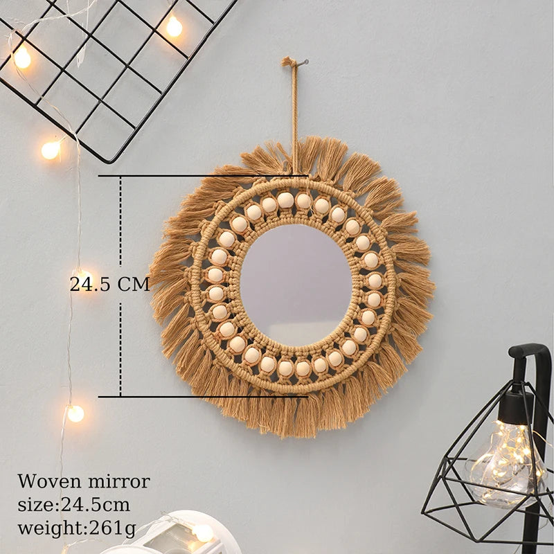 Miroir tapisserie macramé, tissage bohème suspendu (vue 8) - Nesty