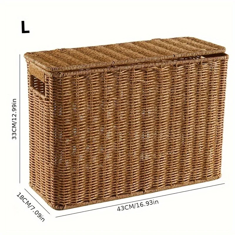 Boîte de rangement haute en rotin tressé, format étroit (vue 5) - Nesty