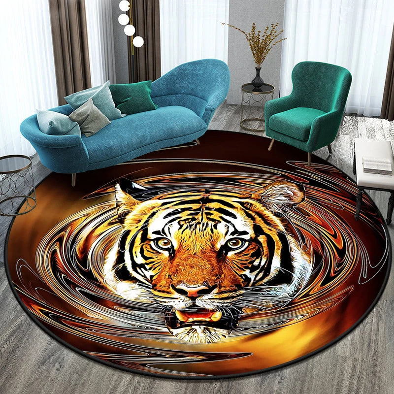 Tapis rond illustré tigre Nesty - Pour chambre d'enfant (vue 10)