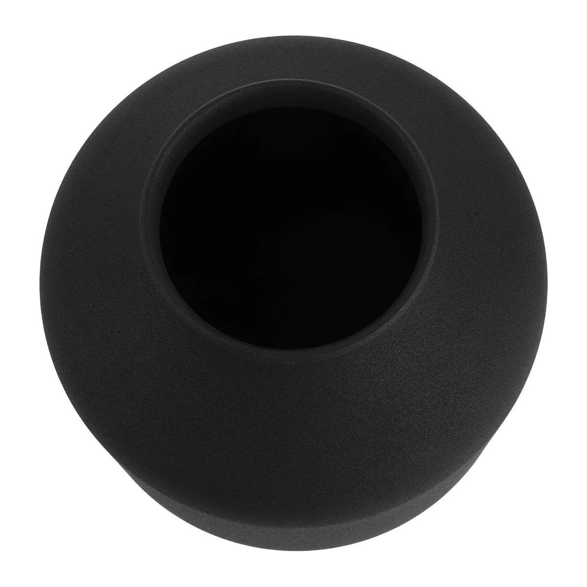 Vase en métal noir mat, style minimaliste Nesty, vue de dessus, ouverture ronde noire mate