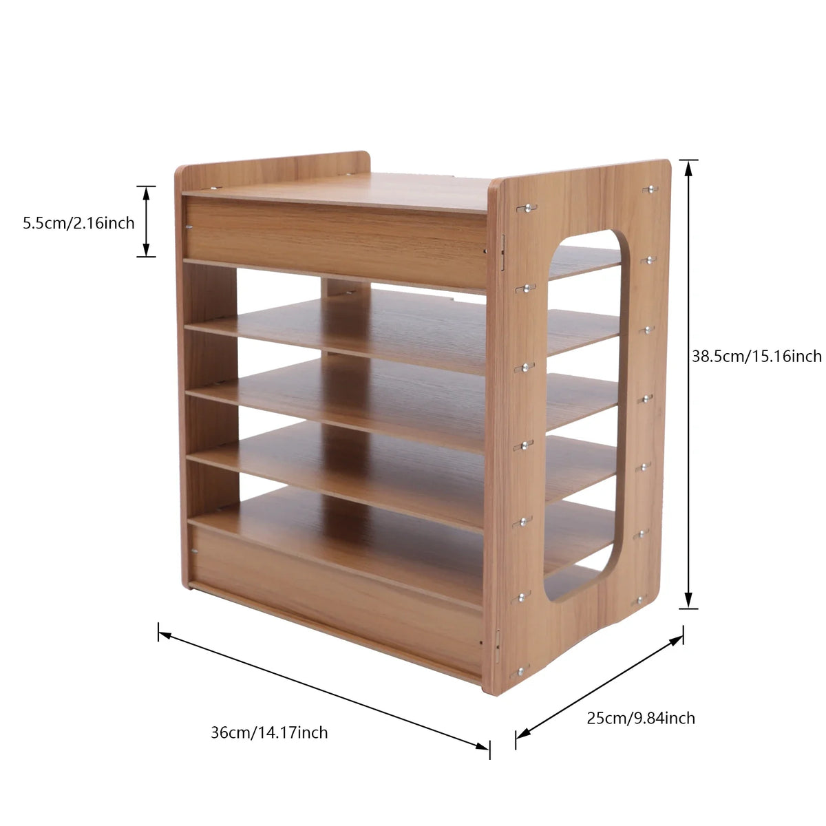 Organiseur de bureau en bois à 7 niveaux avec cotes techniques : 36 x 25 x 38,5 cm - Nesty