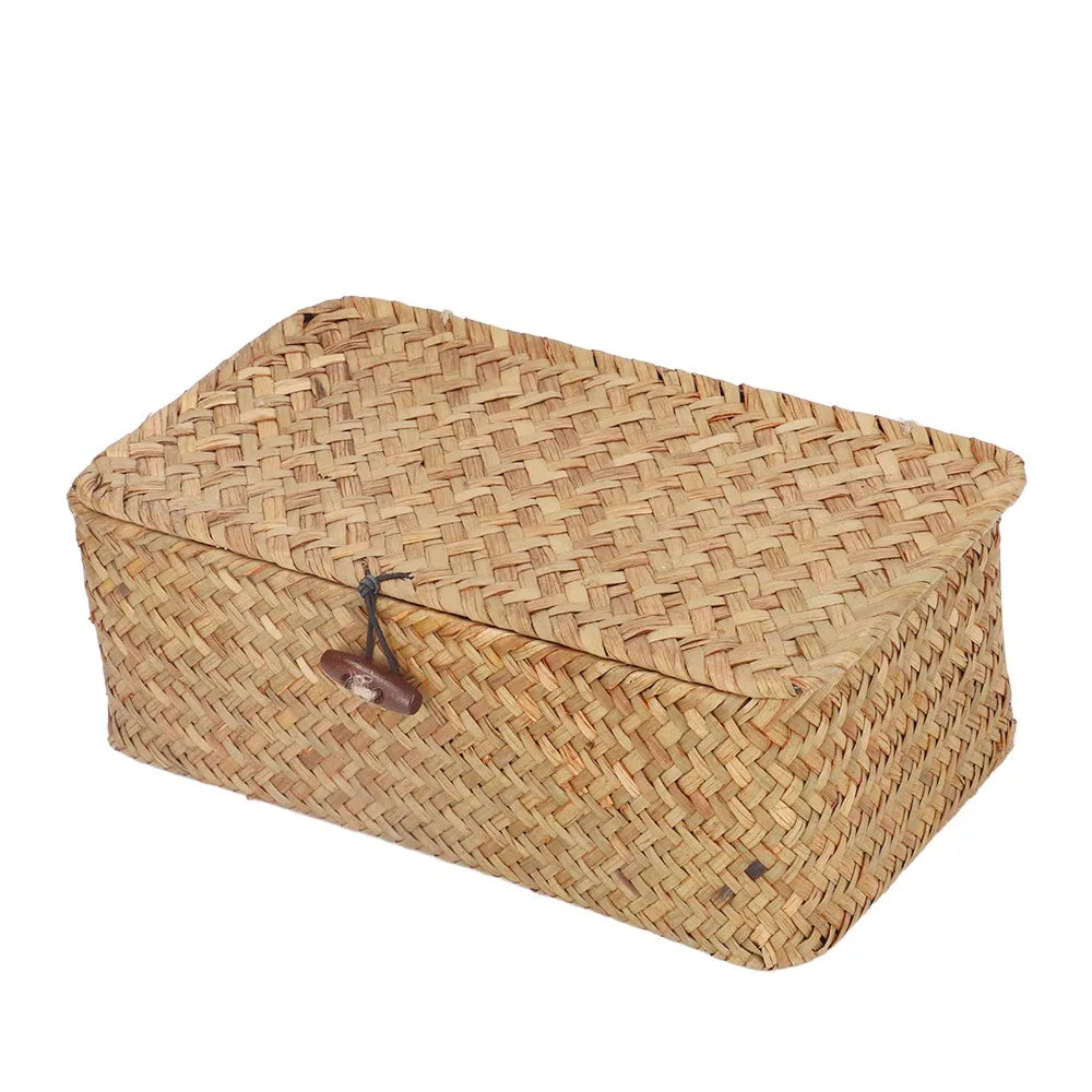 Panier rectangulaire en jonc de mer tressé avec couvercle - Nesty (vue 5)
