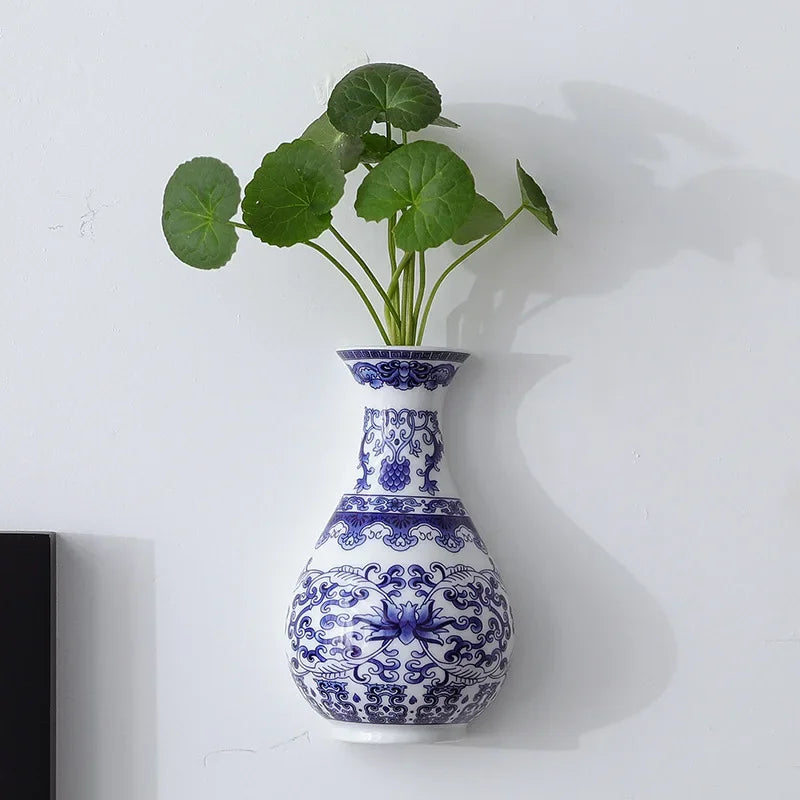Vase mural en porcelaine — motif bleu et blanc ancien - Nesty (vue 2)