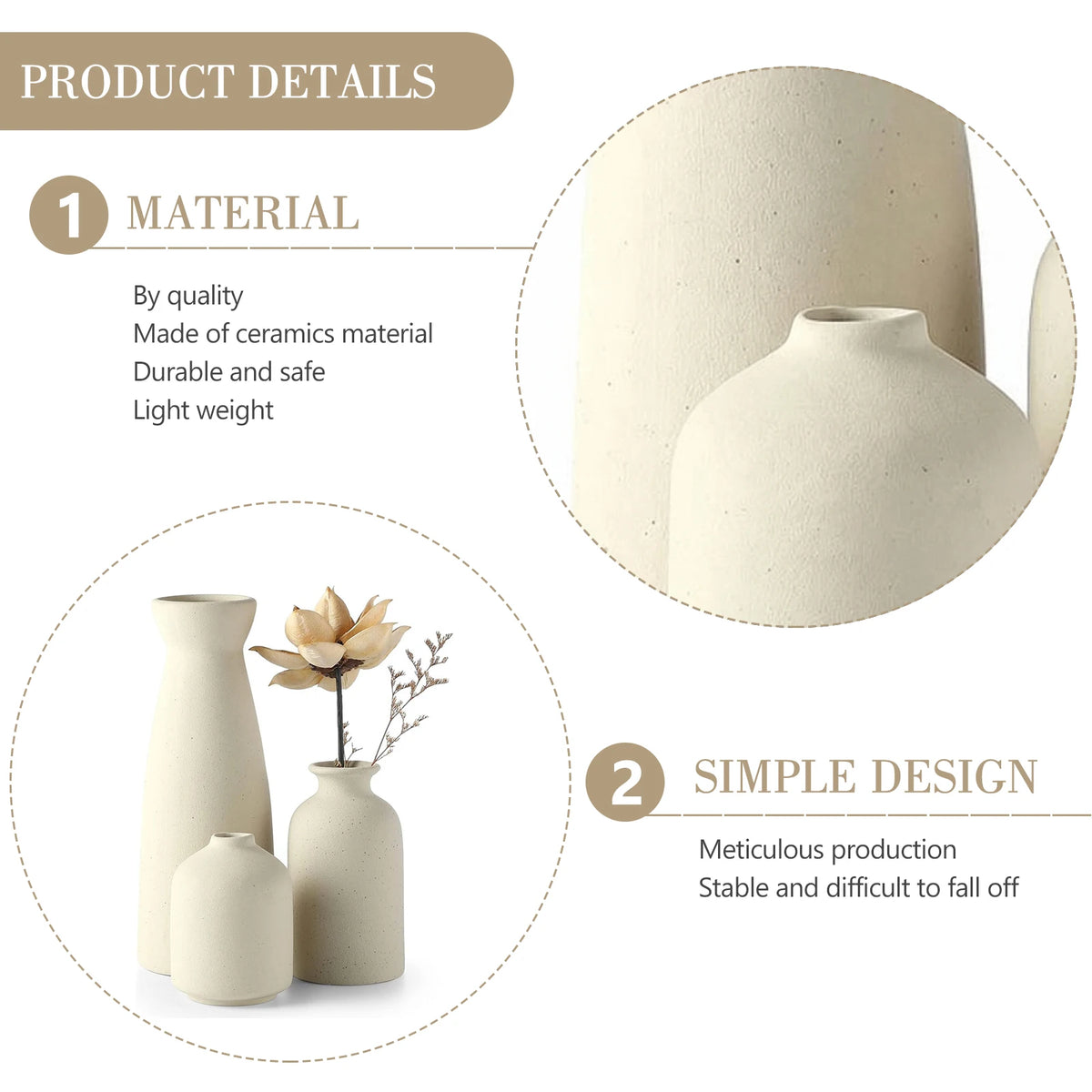 Lot de 3 vases en céramique, style bohème champêtre - Nesty (vue 6)