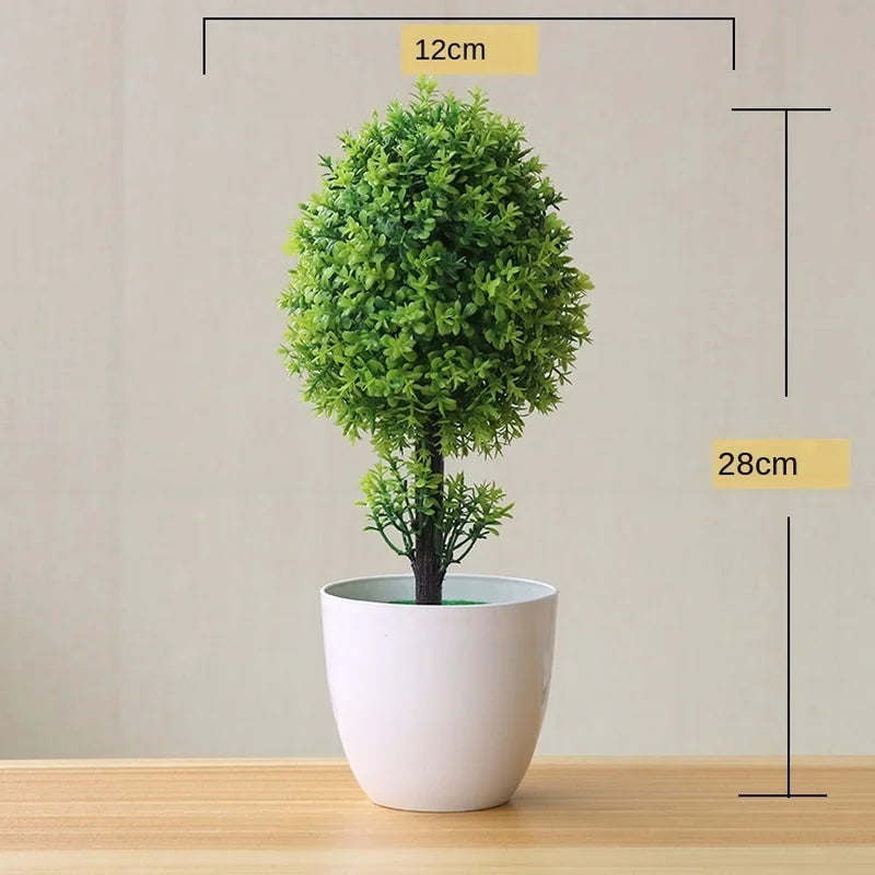 Bonsaï artificiel en pot Nesty - Modèle boule sur tige, fiche dimensions 12x28 cm