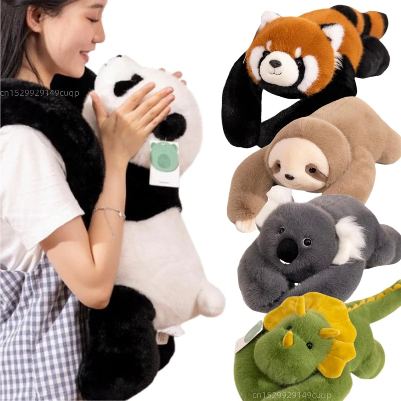 Peluche animal de forêt à longs bras Nesty - Modèle panda porté en sac à dos, avec autres modèles en médaillon