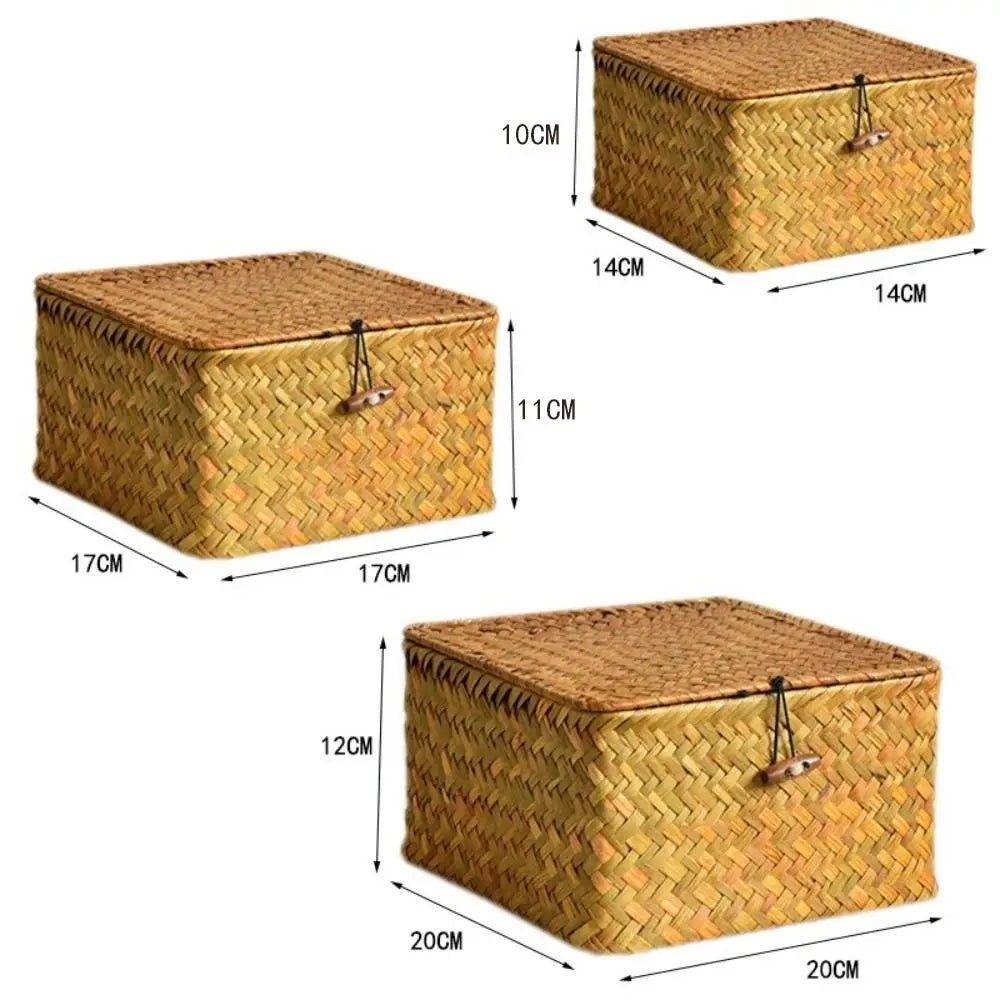 Boîte de rangement tressée en jonc de mer avec couvercle, plusieurs tailles - Nesty (vue 5)