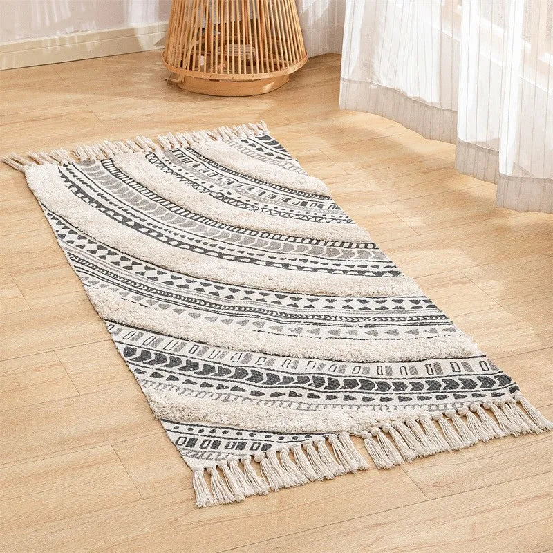 Tapis noué main à franges — motif géométrique - Nesty (vue 18)