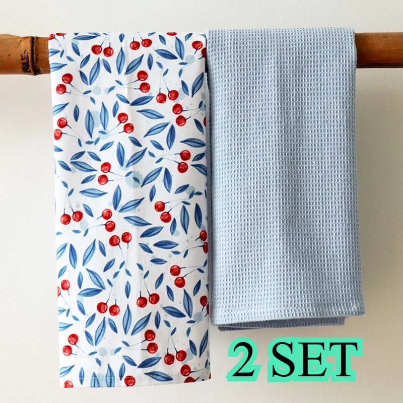 Set de 4 torchons en coton nid d'abeille, motif fruits d'été (vue 8) - Nesty
