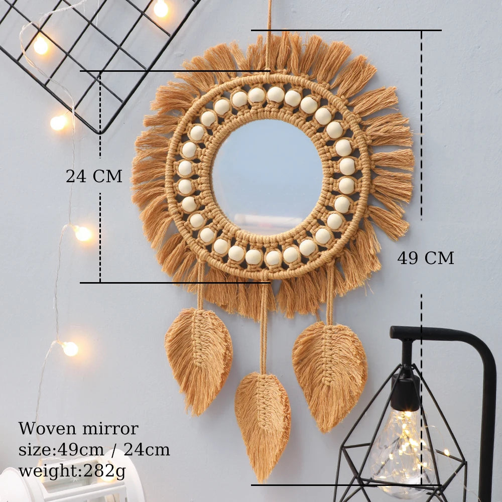 Miroir rond tissé main — suspension macramé en coton (vue 5) - Nesty
