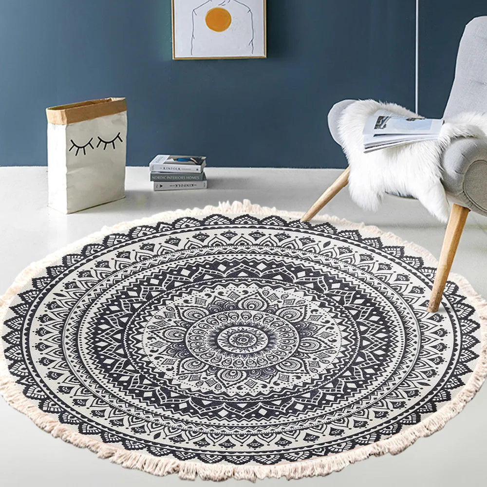 Tapis rond bohème à franges — tissé main (vue 10) - Nesty