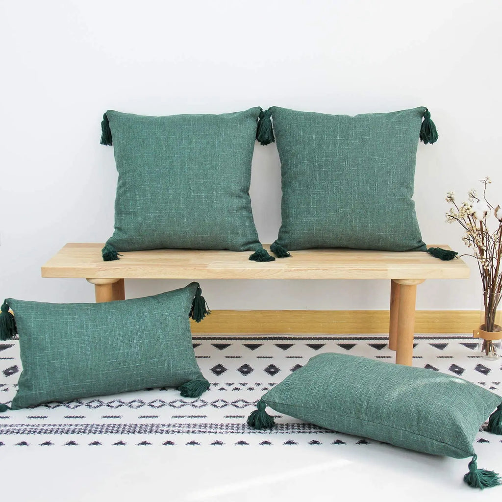 Housse de coussin en lin avec pompons Nesty - Toutes saisons (vue 5)