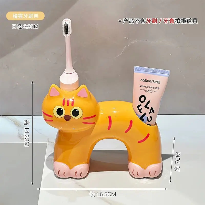 Ceramic Coal Ball Siamese Cat Toothbrush Holder Bathroom Toothpaste Storage Rack - Nesty (vue 6)