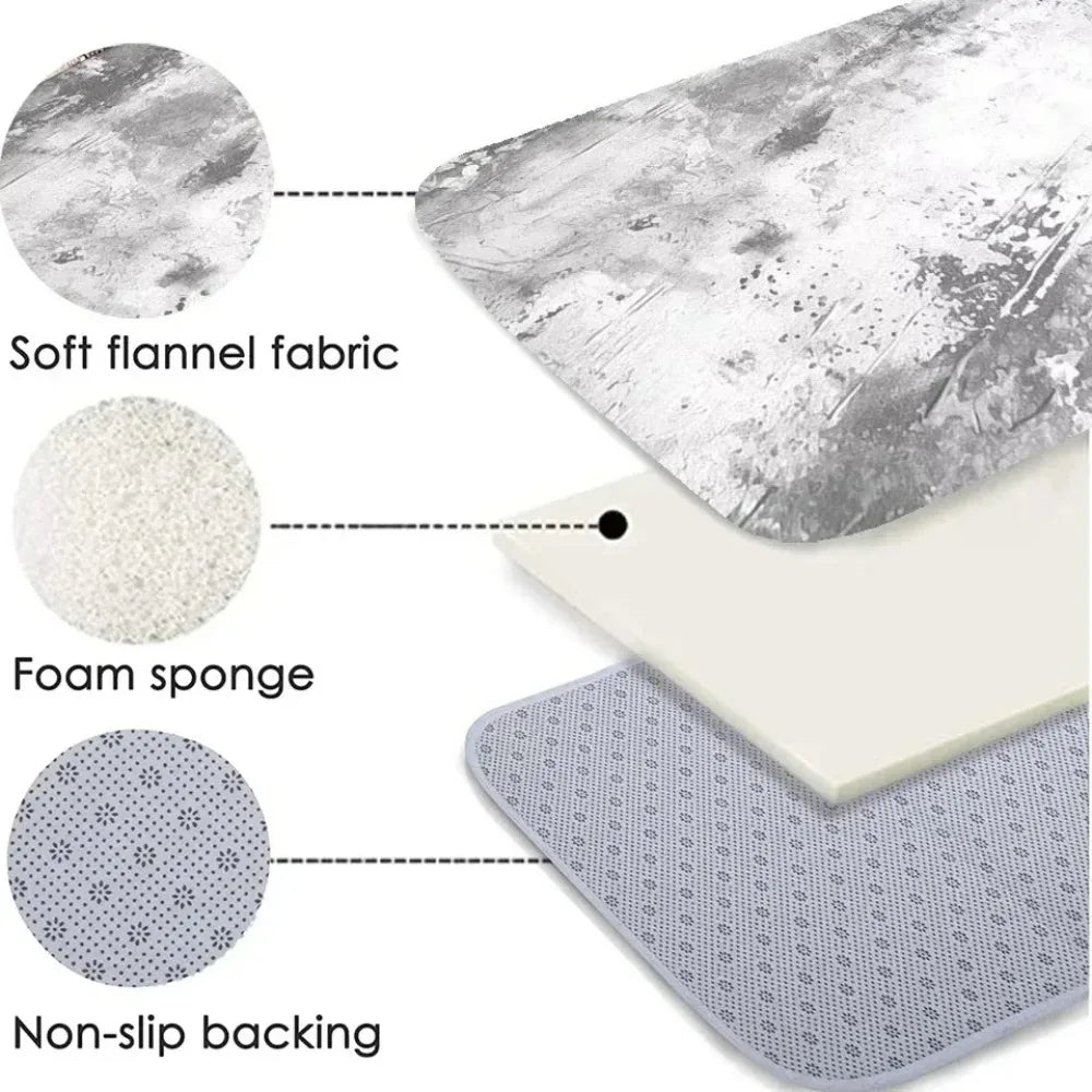 Tapis flanelle imprimé effet marbre gris, coupe en trois couches : tissu flanelle, mousse et dos antidérapant - Nesty