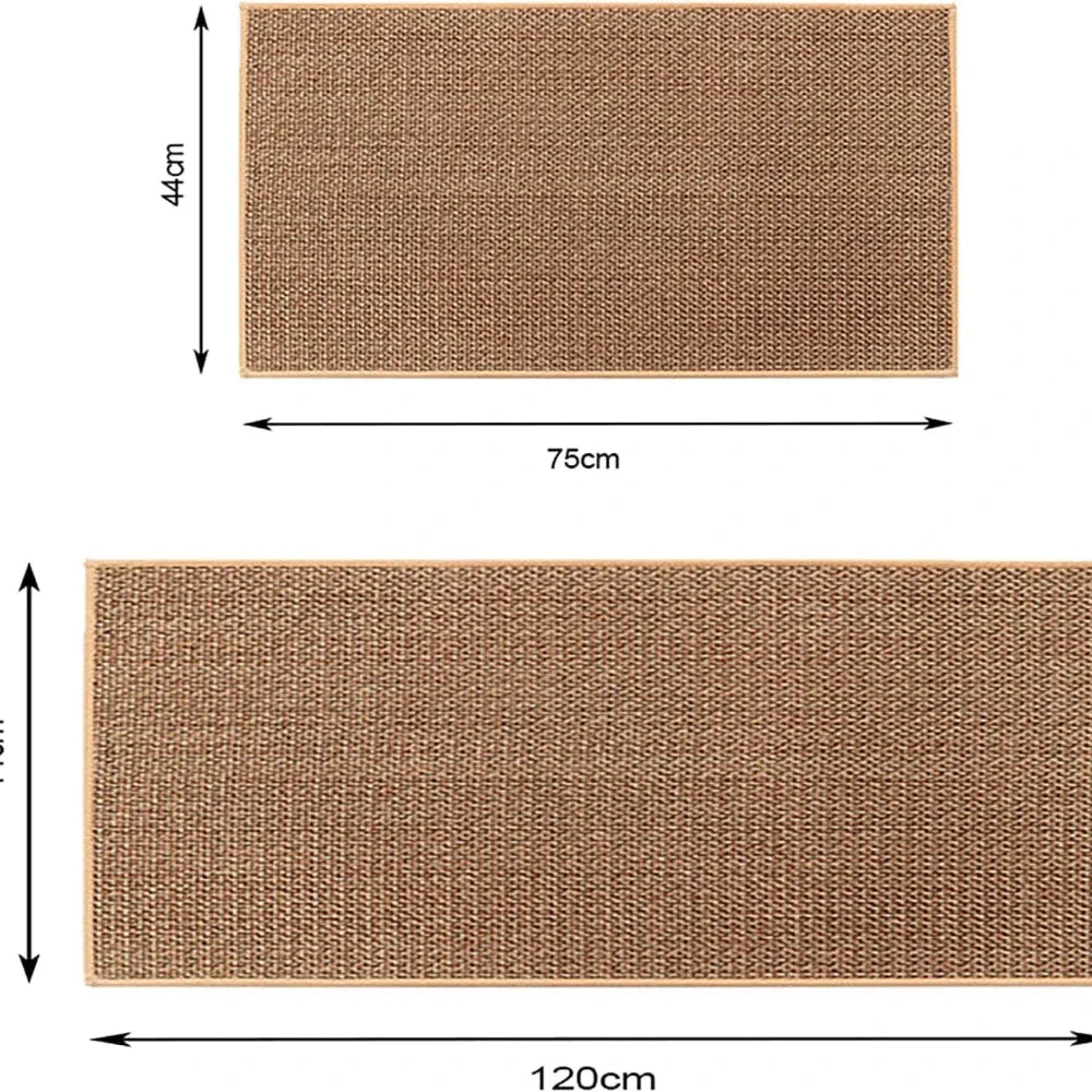 Tapis de cuisine imitation sisal — dos en caoutchouc naturel - Nesty, schéma des deux formats disponibles, 44x75 cm et 120 cm de large