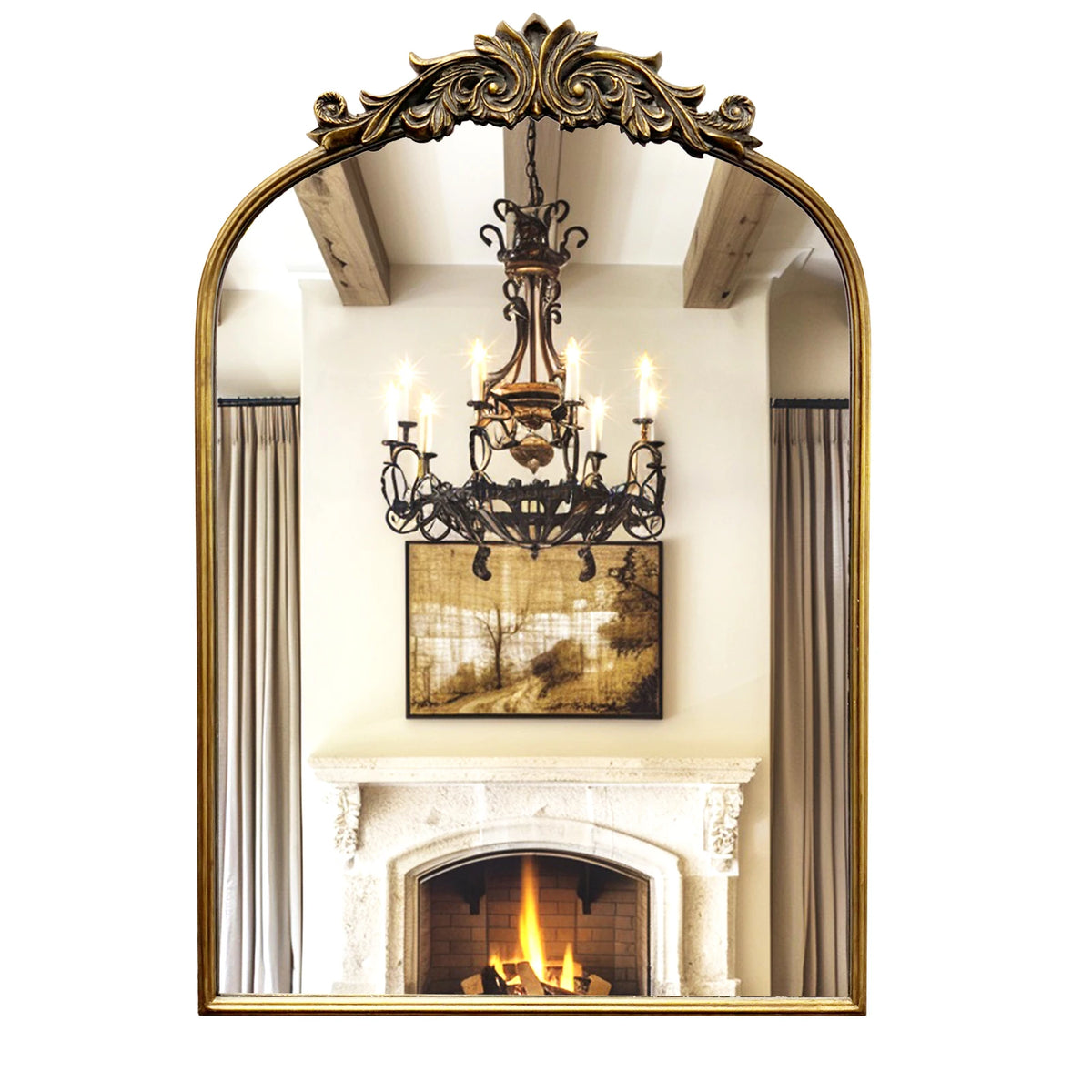 Miroir baroque cintré — relief doré (vue 8) - Nesty
