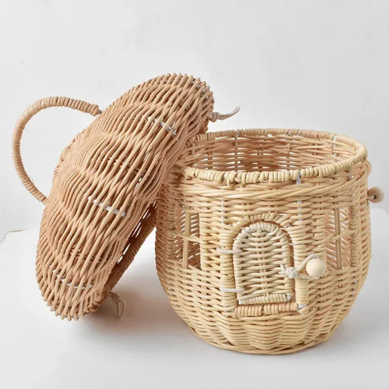Panier tressé en bambou avec anse, rangement chambre enfant (vue 5) - Nesty