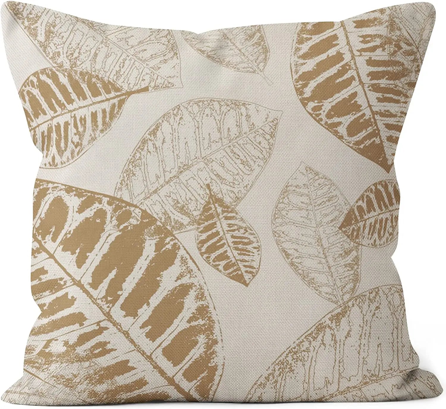 Housse de coussin en lin Nesty - Motif feuille géométrique brun clair, modèle 2 (vue 8)