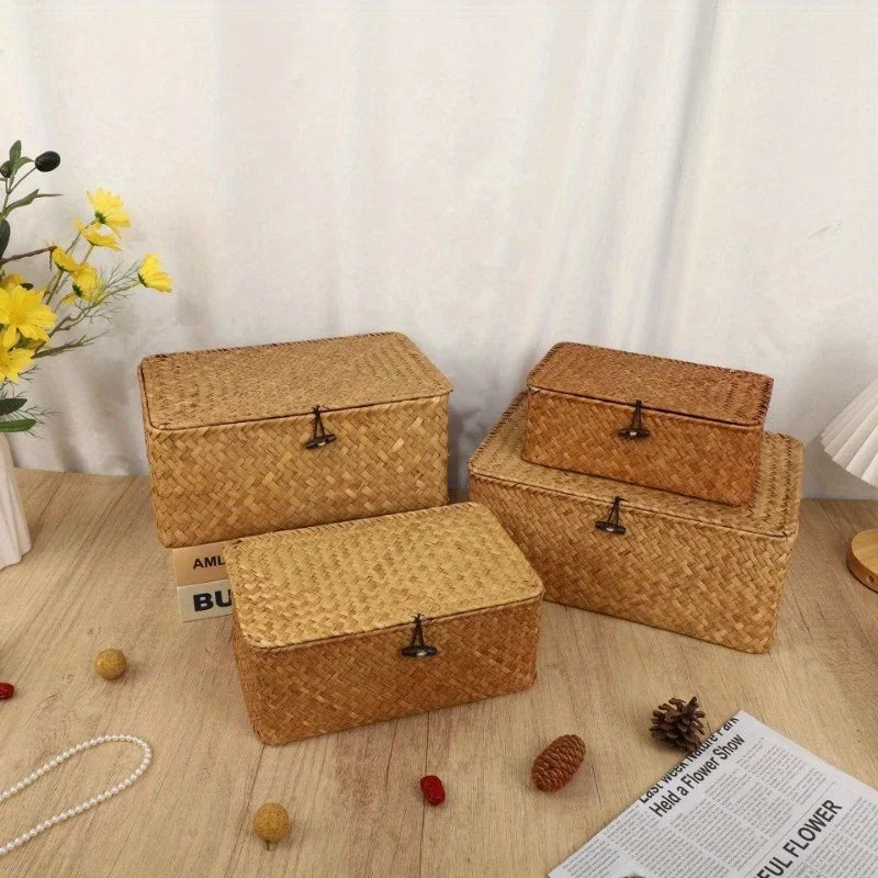 Panier de rangement en paille tressée vintage - Nesty (vue 4)