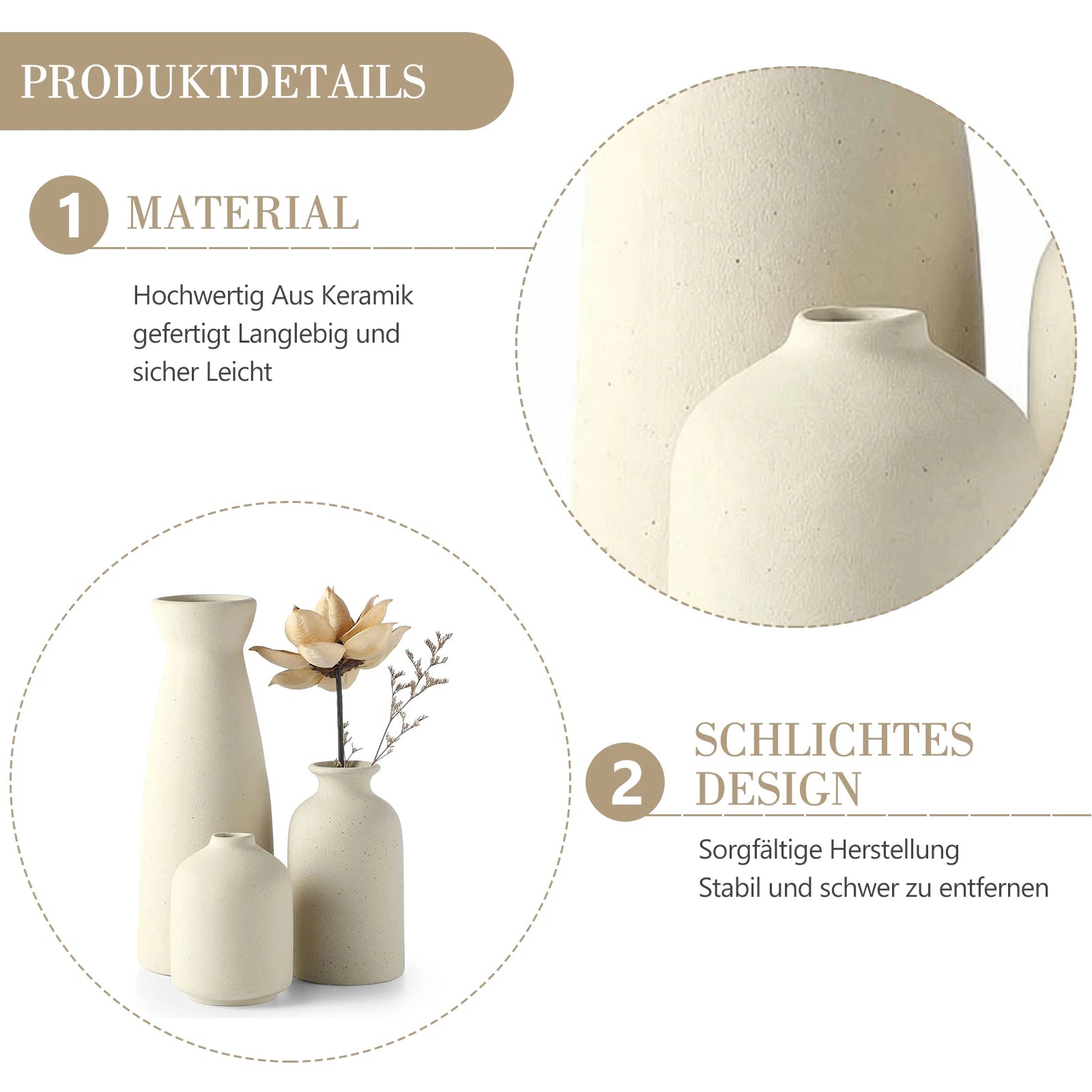 Trio de vases en grès beige, style champêtre - Nesty (vue 3)
