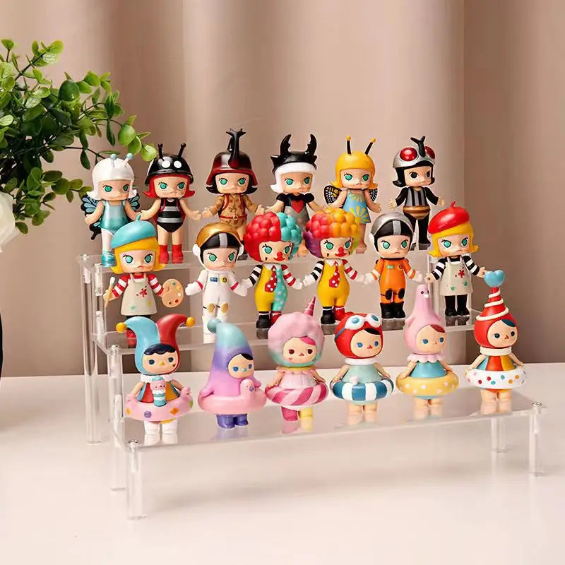 Présentoir étagé en acrylique à 1 à 5 niveaux Nesty, présentoir transparent à 3 niveaux garni de figurines miniatures colorées