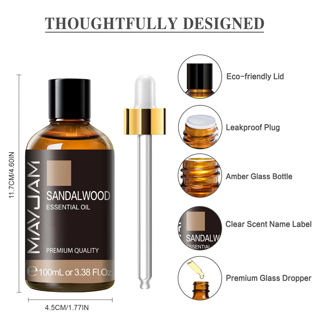 Huile essentielle avec compte-gouttes Nesty - Flacon Bois de santal MAYJAM, détails du bouchon et du compte-gouttes