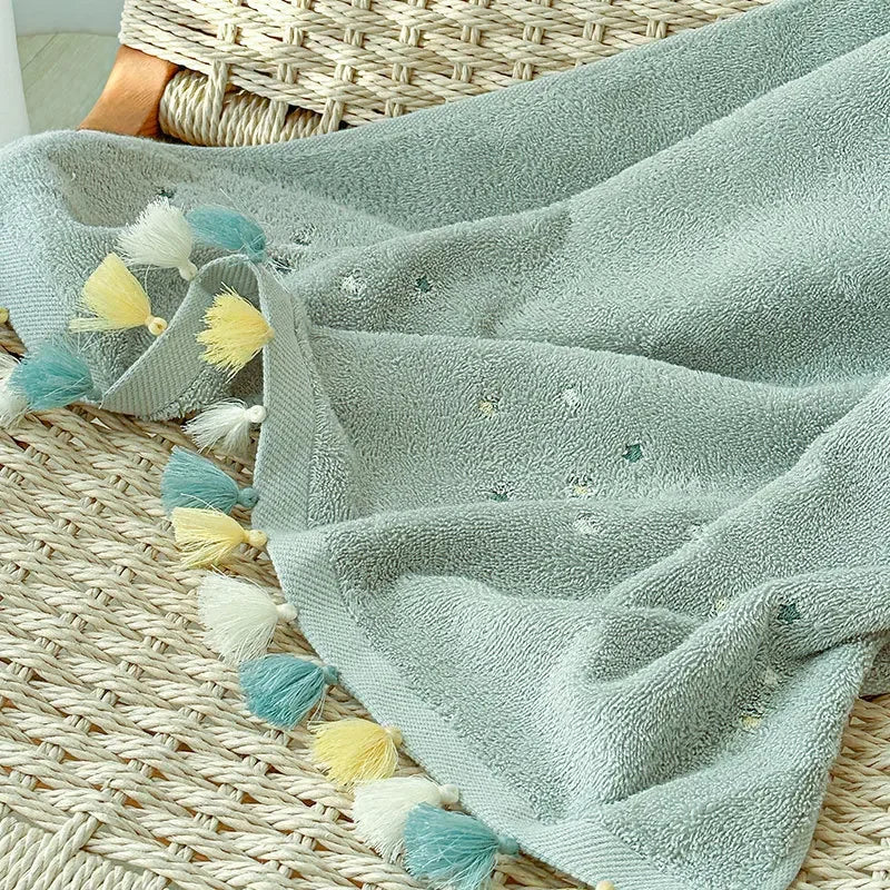 Serviette de bain en coton à pompons — grand format, motif étoile - Nesty (vue 6)