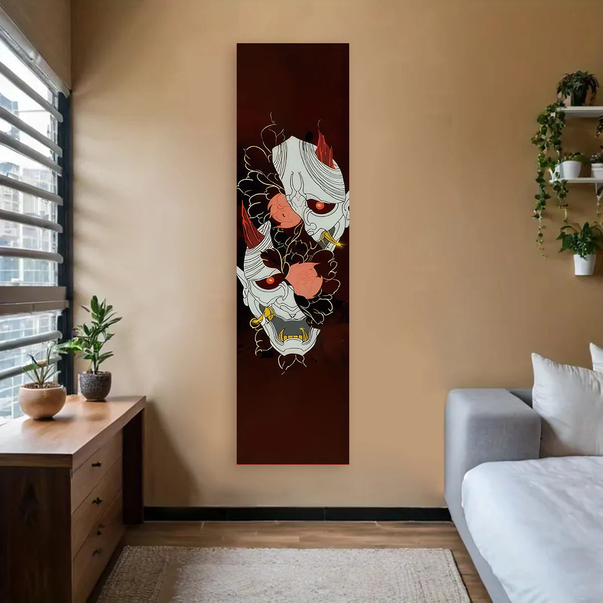 Tapisserie murale vagues japonaises Nesty - Soleil rouge pour le mur (vue 8)