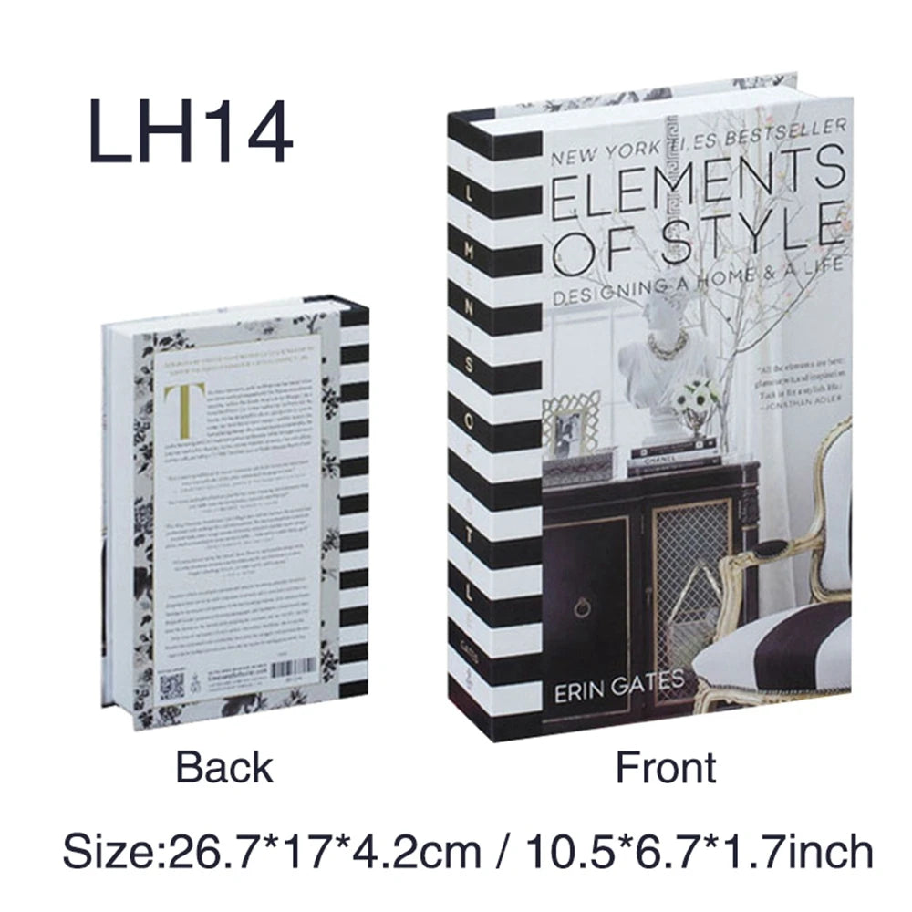 Faux livre décoratif boîte de rangement style nordique, couverture Elements of Style, rayures noir et blanc et intérieur chic (vue 29) - Nesty
