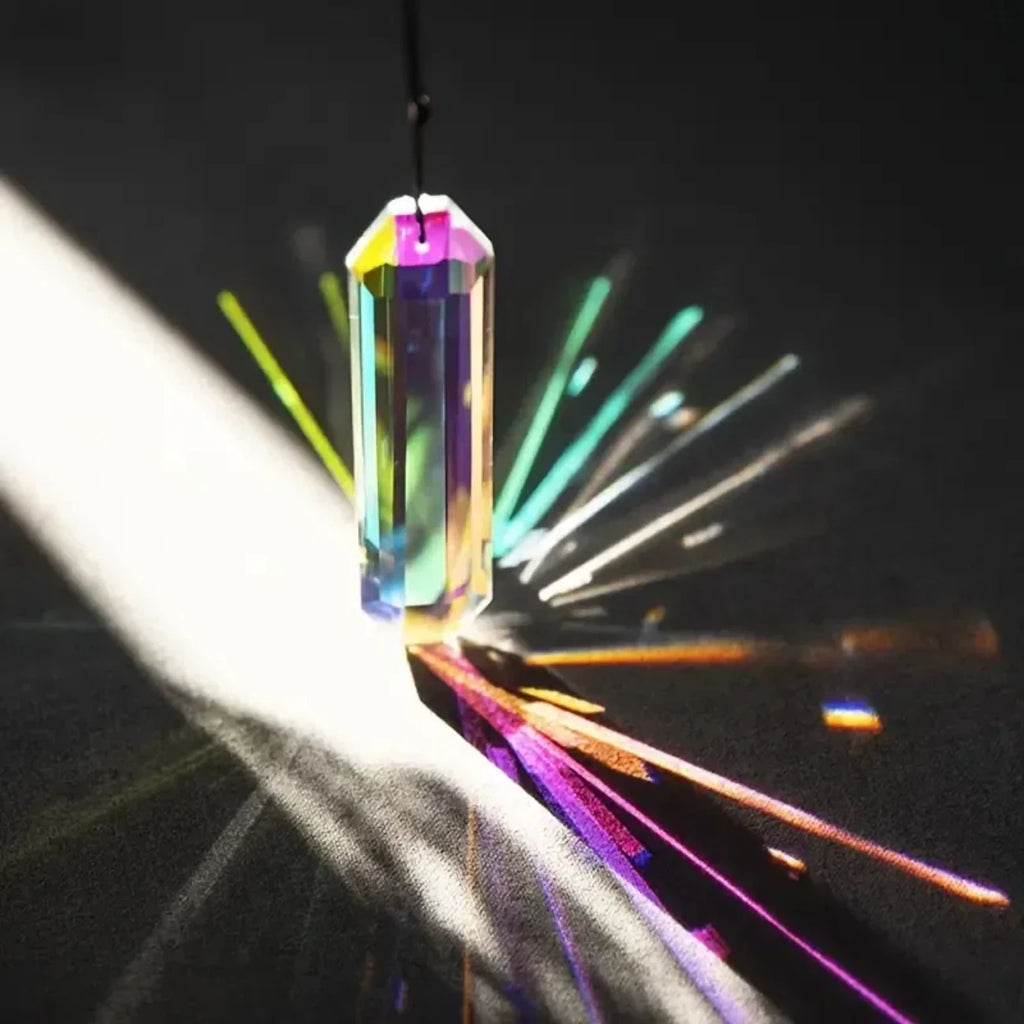 Duo de suncatchers prismes Nesty - Rayons de lumière colorés sur fond sombre