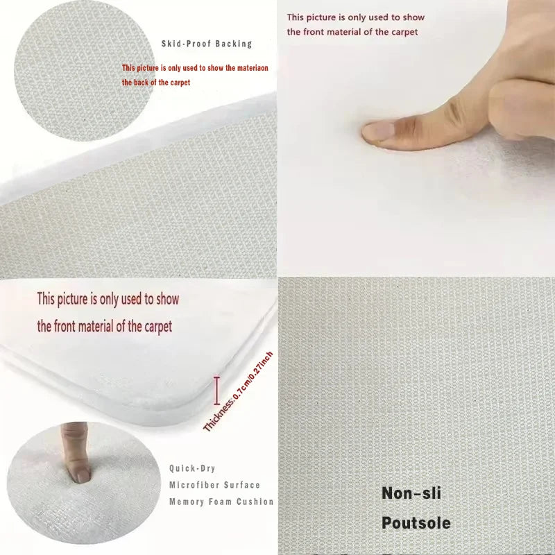 Tapis de cuisine à motif géométrique sobre - Nesty, collage détail matière : envers antidérapant, doigt posé sur la surface, épaisseur et surface microfibre