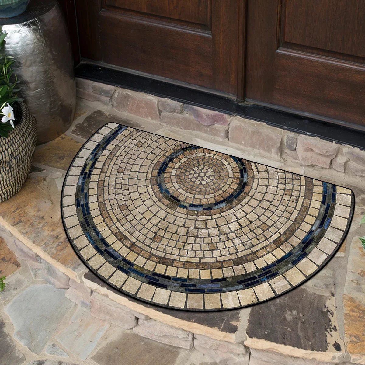 Tapis d'entrée semi-circulaire à motif floral Nesty (vue 10)