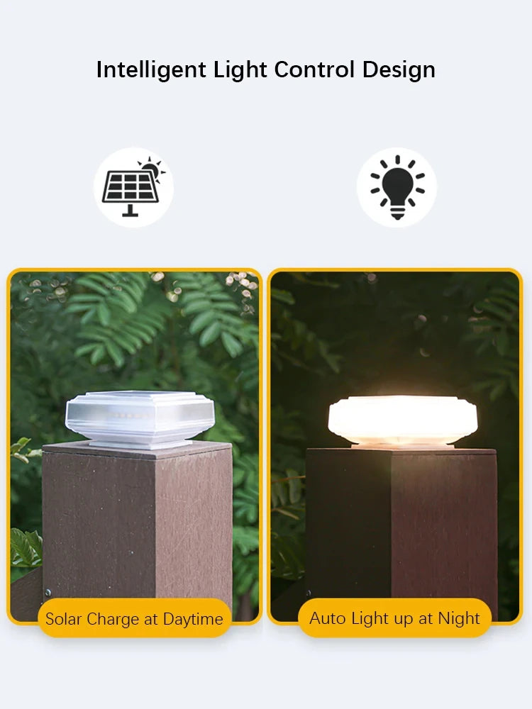 Lampe solaire de poteau Nesty - Comparatif charge solaire de jour et allumage automatique la nuit sur poteau de clôture