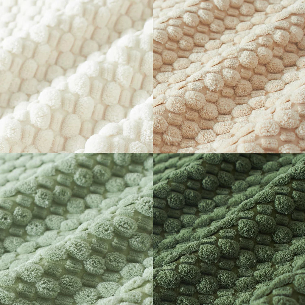 Housse de coussin réversible en velours côtelé Nesty - Gros plan sur la texture des quatre coloris