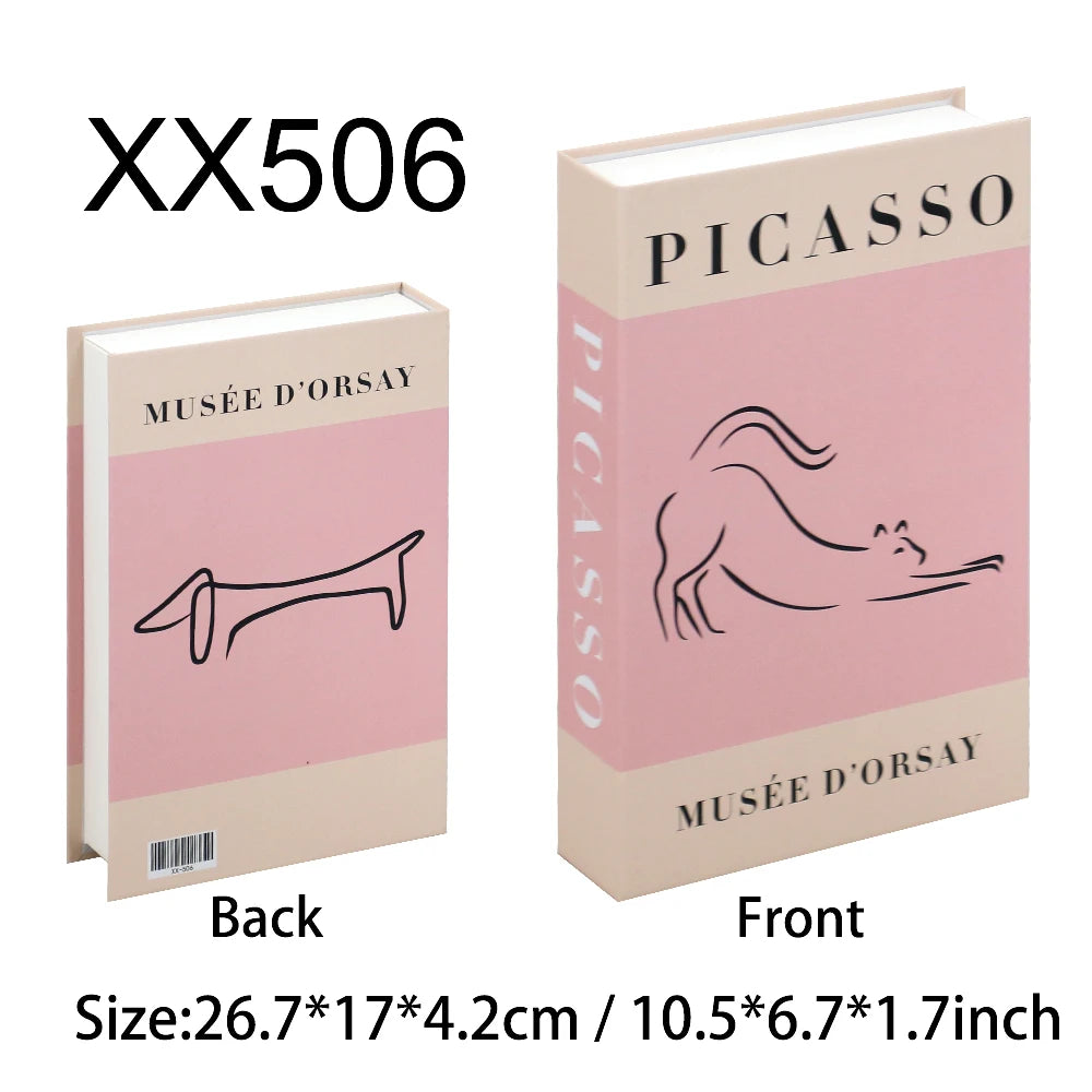 Faux livre décoratif boîte de rangement style nordique, couverture Picasso Musée d'Orsay, chien au trait sur fond rose (vue 35) - Nesty