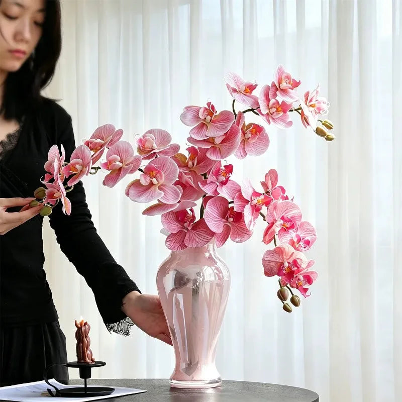 Vase en verre peint rose, décoration florale - Nesty (vue 1)