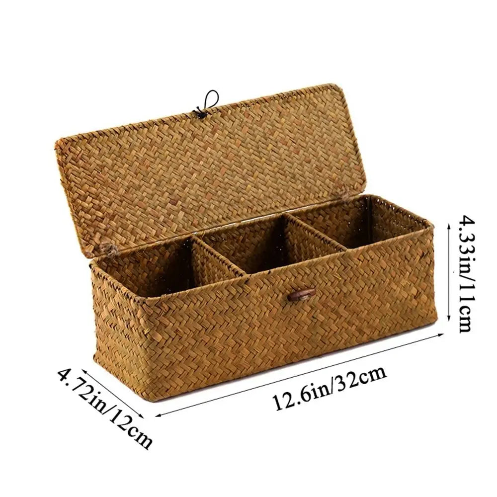 Panier de rangement tressé à 3 compartiments avec couvercle (vue 6) - Nesty