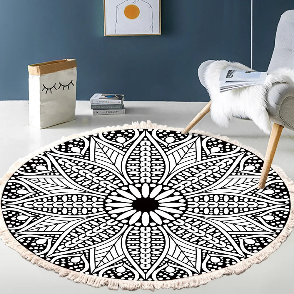 Tapis rond bohème à franges — tissé main - Nesty (vue 18)