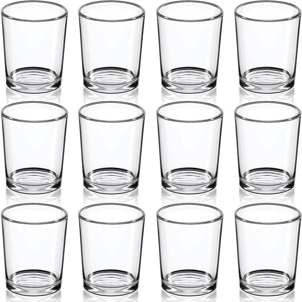 Lot de 12 photophores votifs en verre Nesty - Douze verres transparents vides disposés en grille