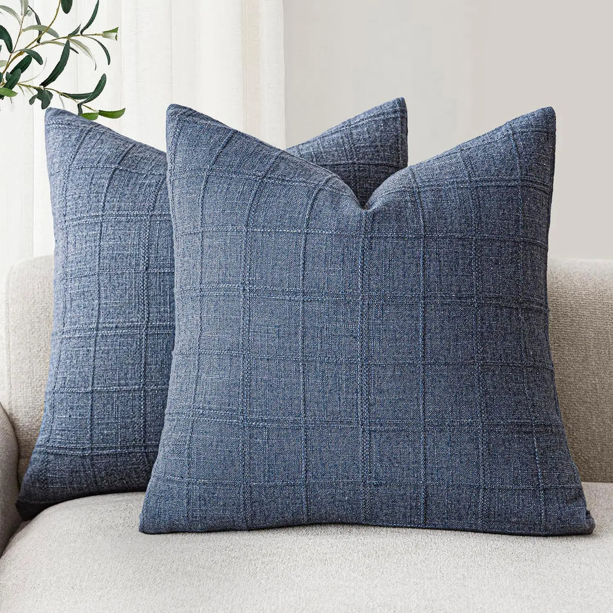 Housse de coussin en lin à carreaux Nesty - Esprit campagne (vue 7)