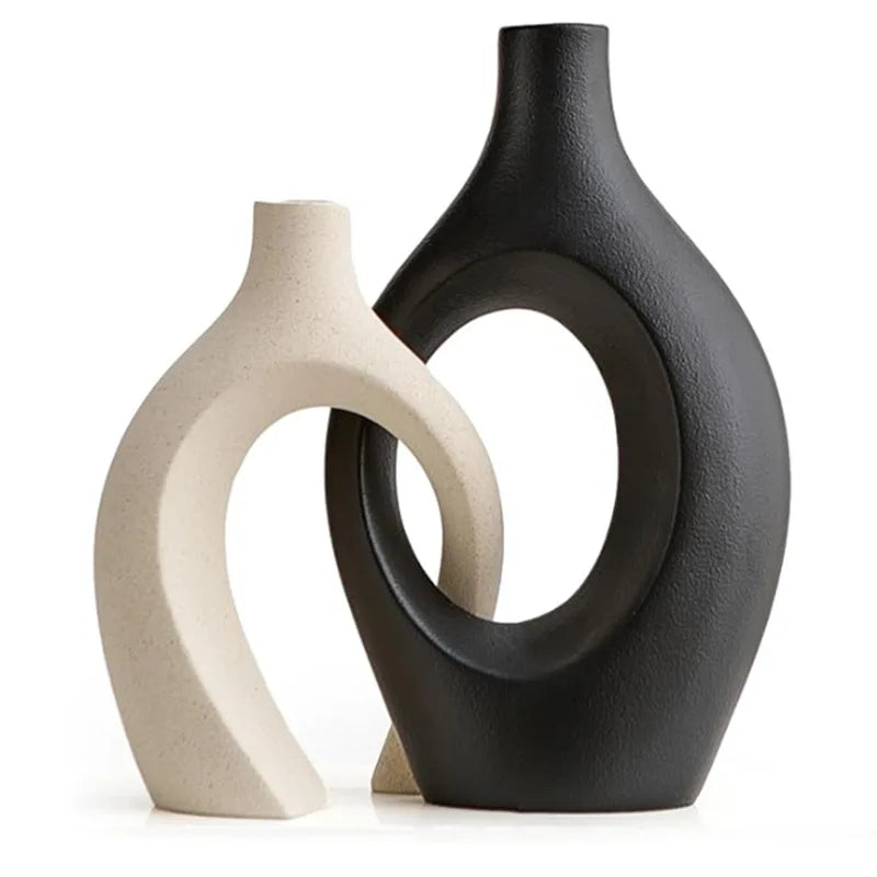 Duo de vases céramique donut noir et blanc - Nesty (vue 7)