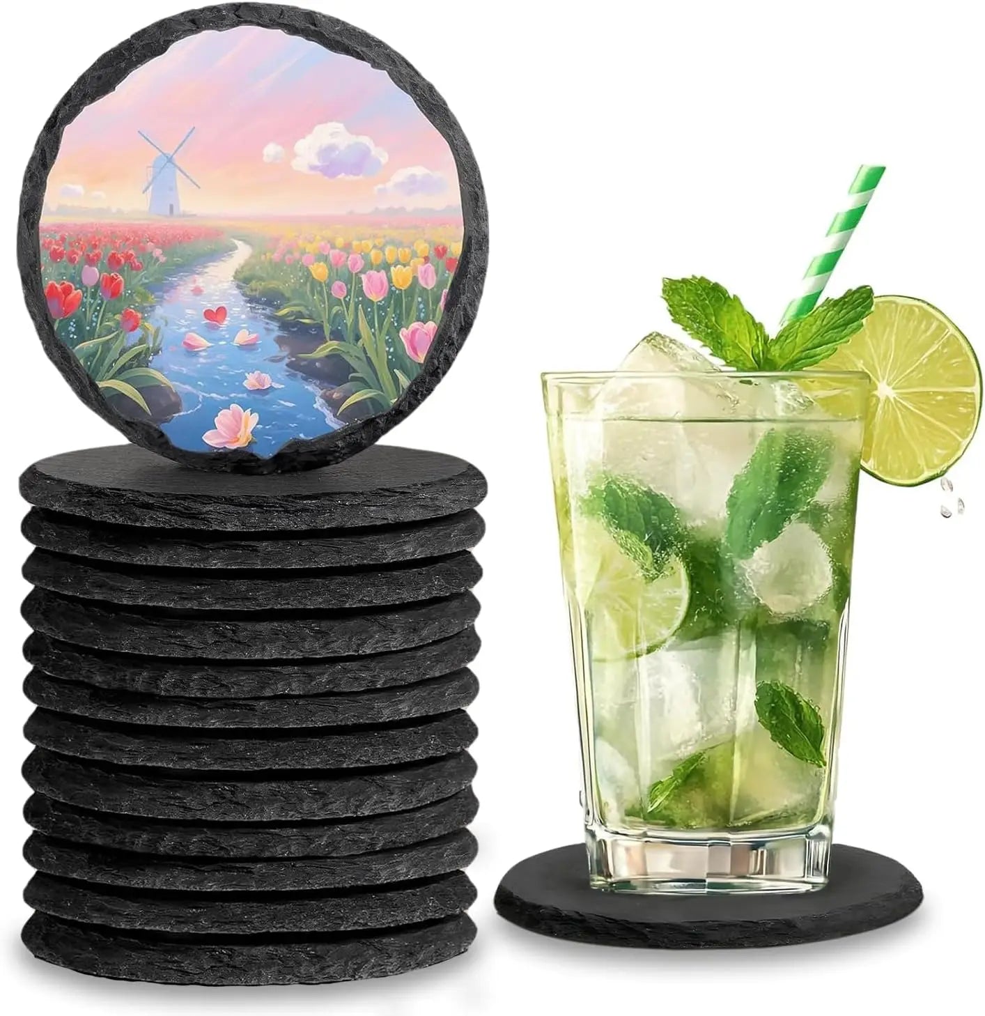 Dessous de verre en ardoise naturelle avec feutre (vue 6) - Nesty