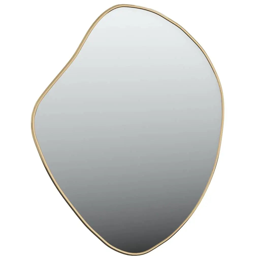 Miroir mural doré Nesty - Vue de trois quarts sur fond blanc, cadre doré galbé