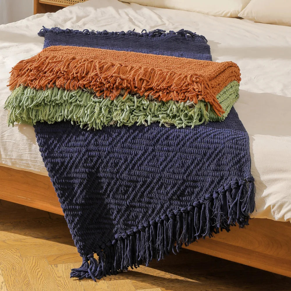 Plaid gaufré en coton et polyester à franges 130x170cm - Nesty (vue 3)