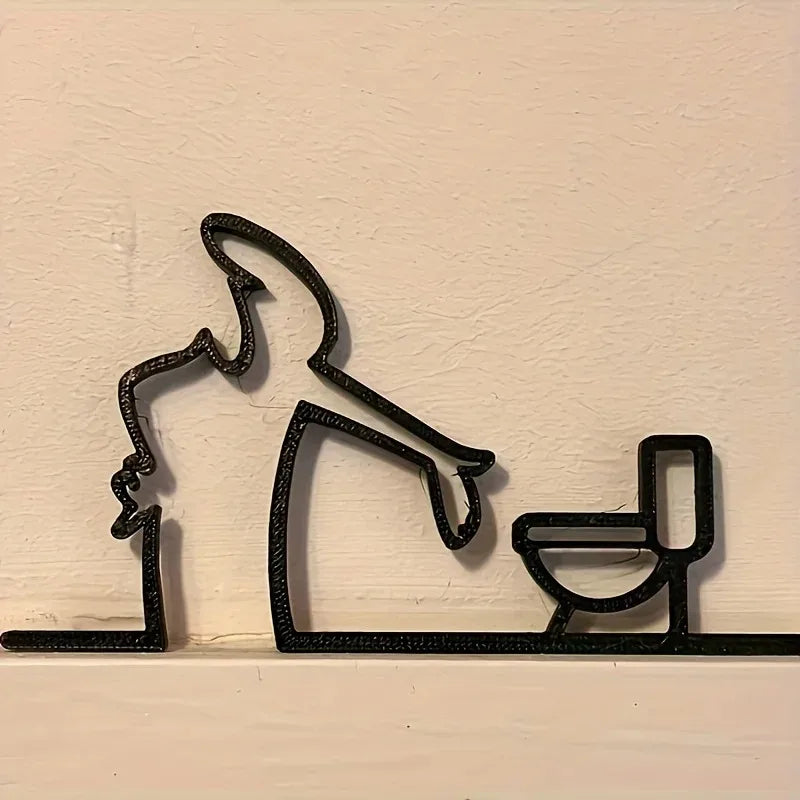 Plaque murale en métal Nesty - Silhouette humoristique, fond beige