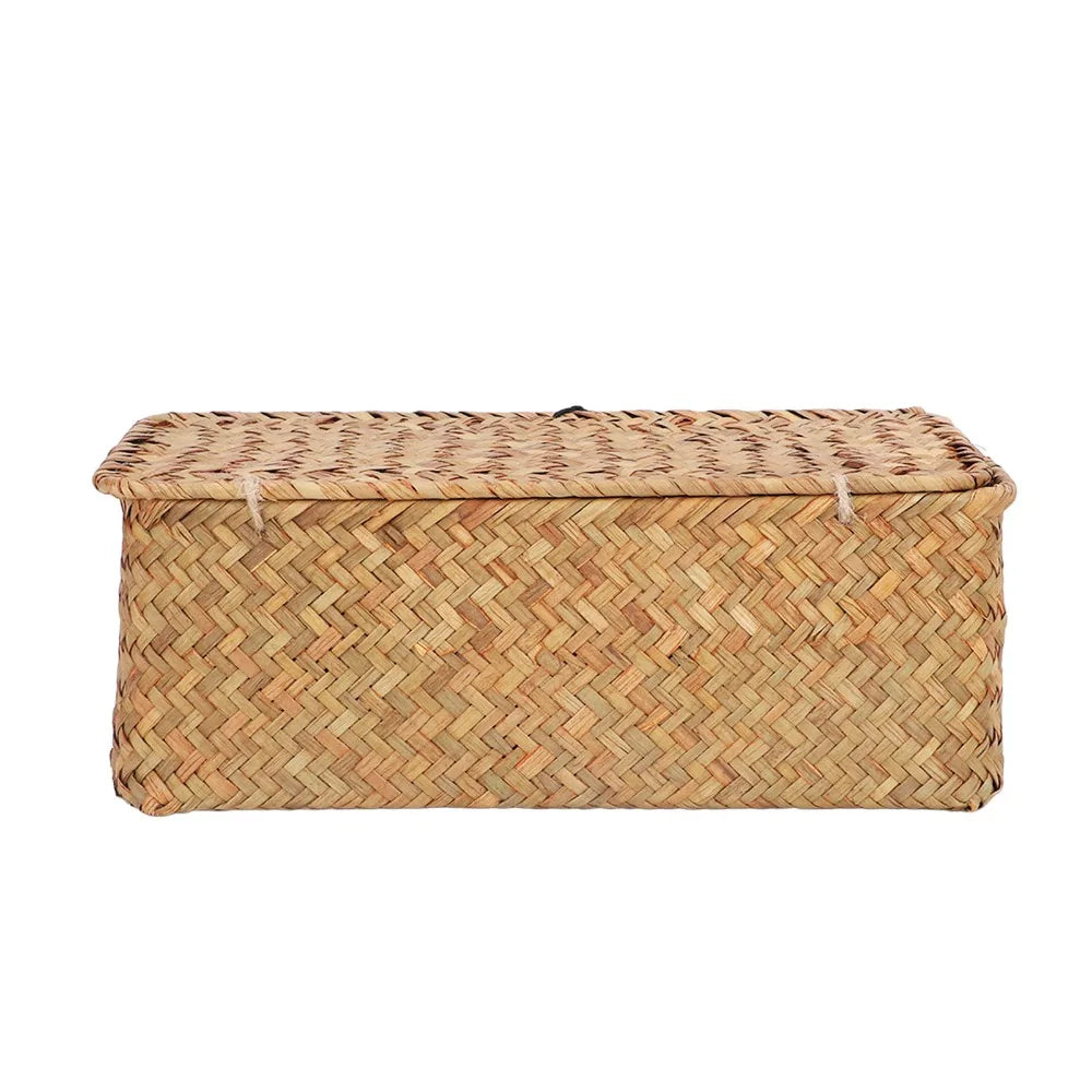 Panier rectangulaire en jonc de mer tressé avec couvercle - Nesty (vue 1)